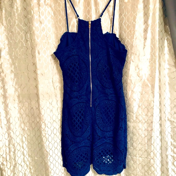 Intrigue Couture Royal Blue Crochet Dress with Keyhole open Front Lined - Picture 5 of 8